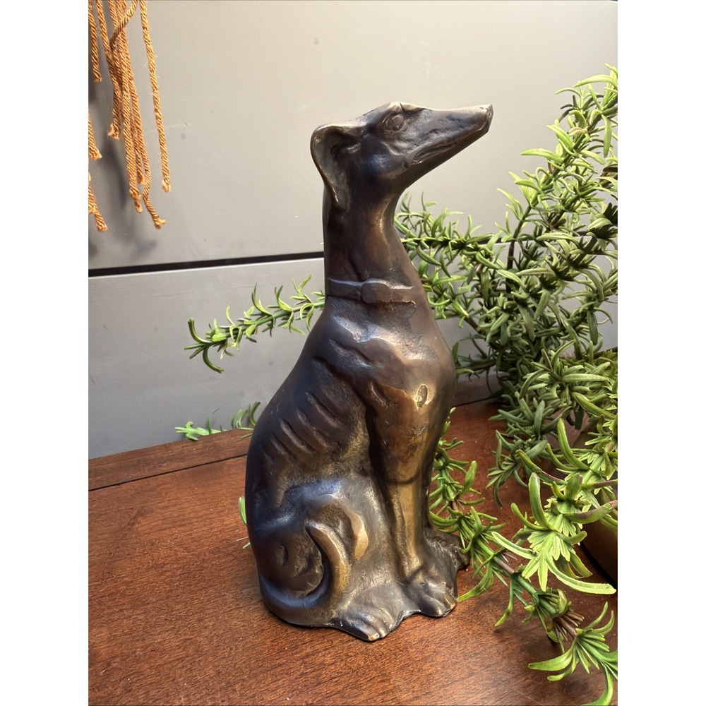Vintage MAITLAND SMITH Sitting Whippet Greyhound Dog Bronze Metal Bookend